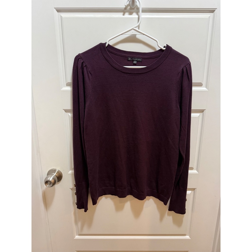 Adrianna Papell Womens Burgundy Jewel Button‎ Sleeve Crew Neck Sweater M